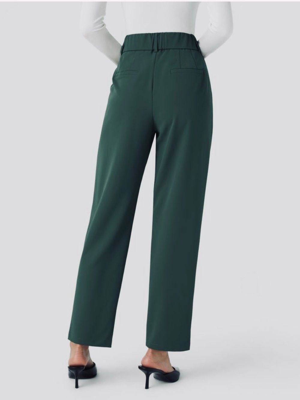 HALARA Flex High Waisted Pocket Solid Work Tapered Pants in Dark Green - Picture 2 of 14